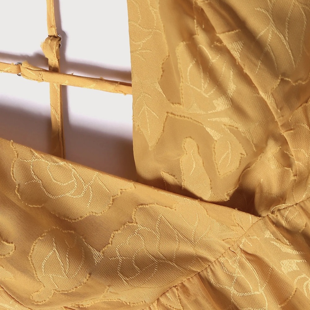 Lulus Philosophy of‎ Beauty Mustard Yellow Burnout Floral Midi Dress Size XS - Picture 7 of 13